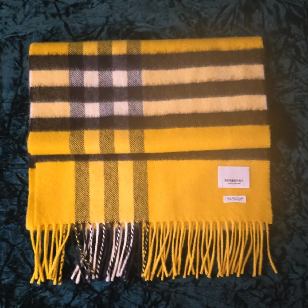 Burberry Mustard and Black Checkered Scarf